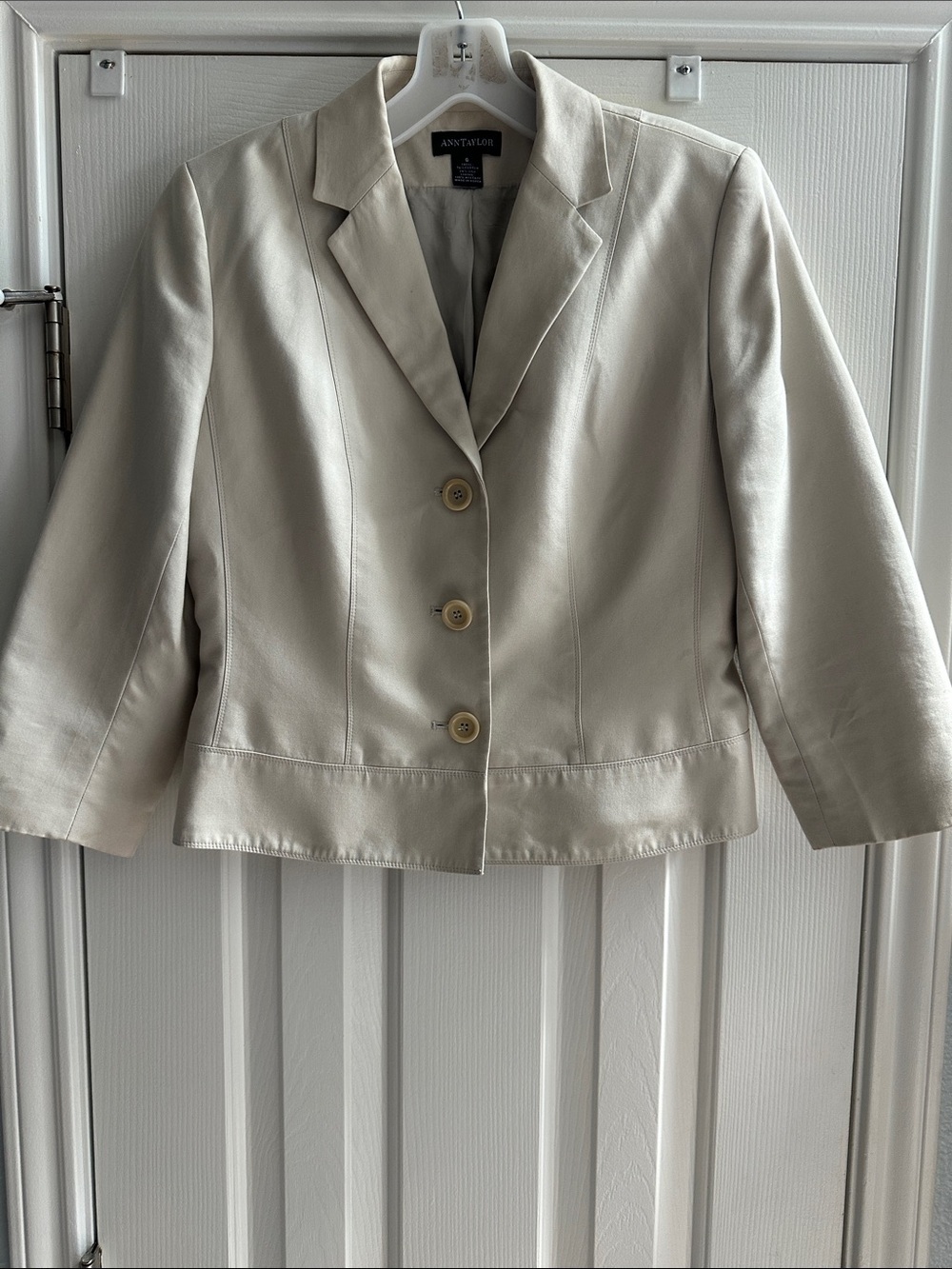 Y2K 2000s Ann Taylor Blazer Jacket Beige Cream Cotton Silk Size 6 Business